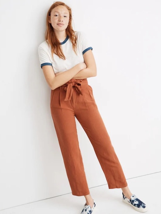Madewell Pants - Madewell Rust High-Rise Paperbag Trousers with Tie Belt 10